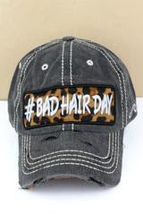Distressed Black '#Bad Hair Day' Cap