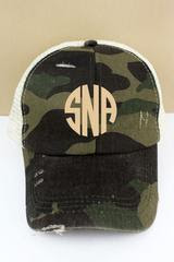 Distressed Camo Mesh Ponytail Cap