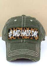 Distressed Olive '#Bad Hair Day' Cap